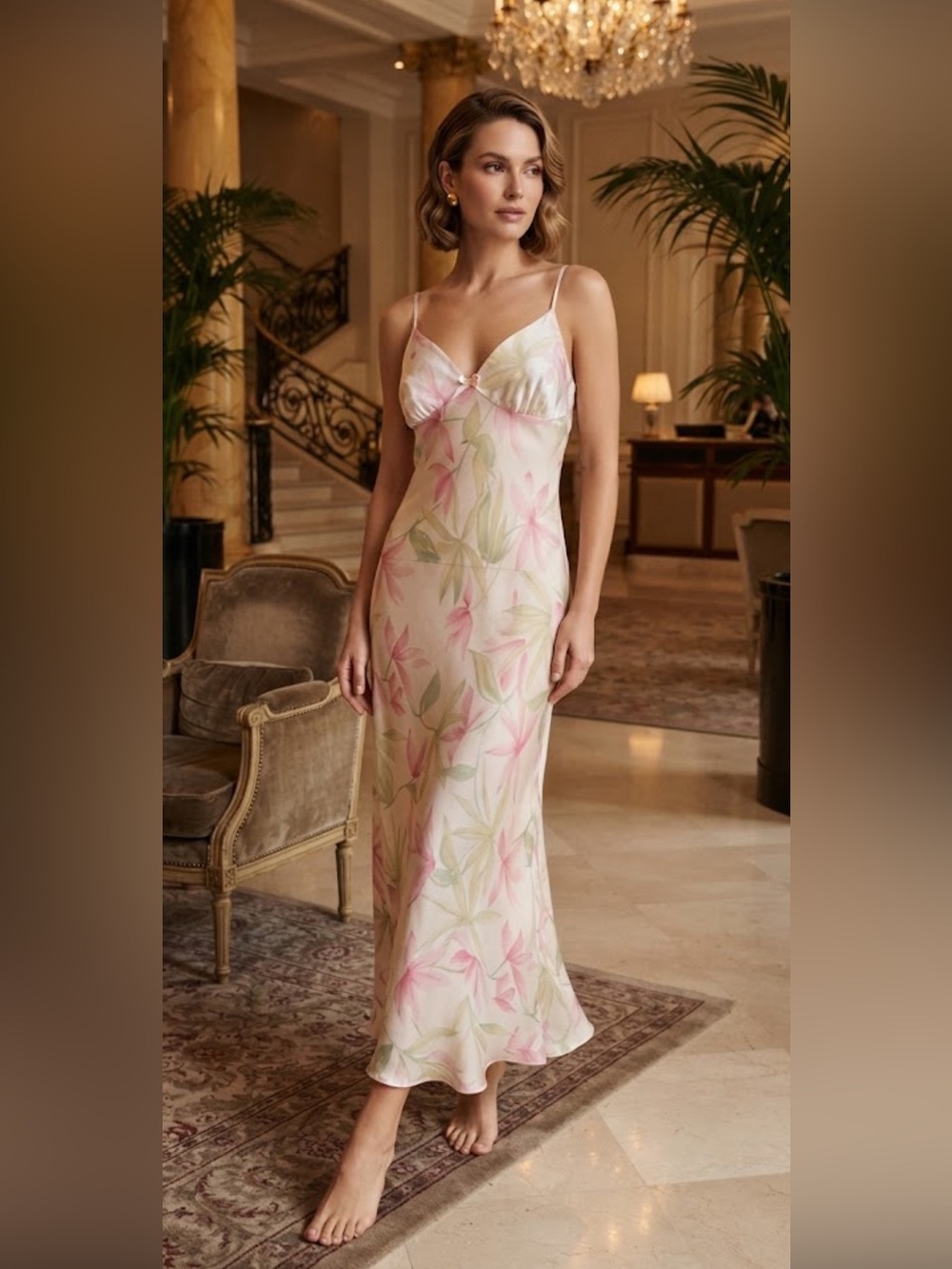 Vintage Sophia by Delicates Floral Long Slip Dress | 90s Romantic Maxi